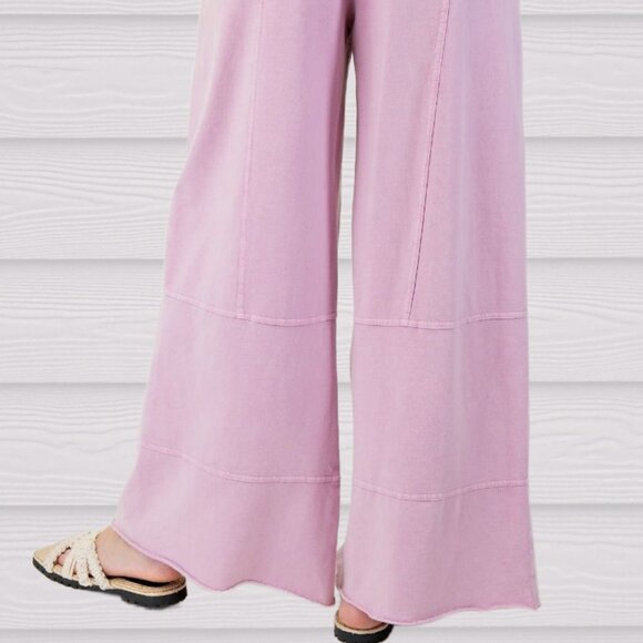 EASEL "Perfect Cargo Lux" Terry Knit Mineral Washed Flared Leg Raw Hems & Seams - Picture 7 of 14